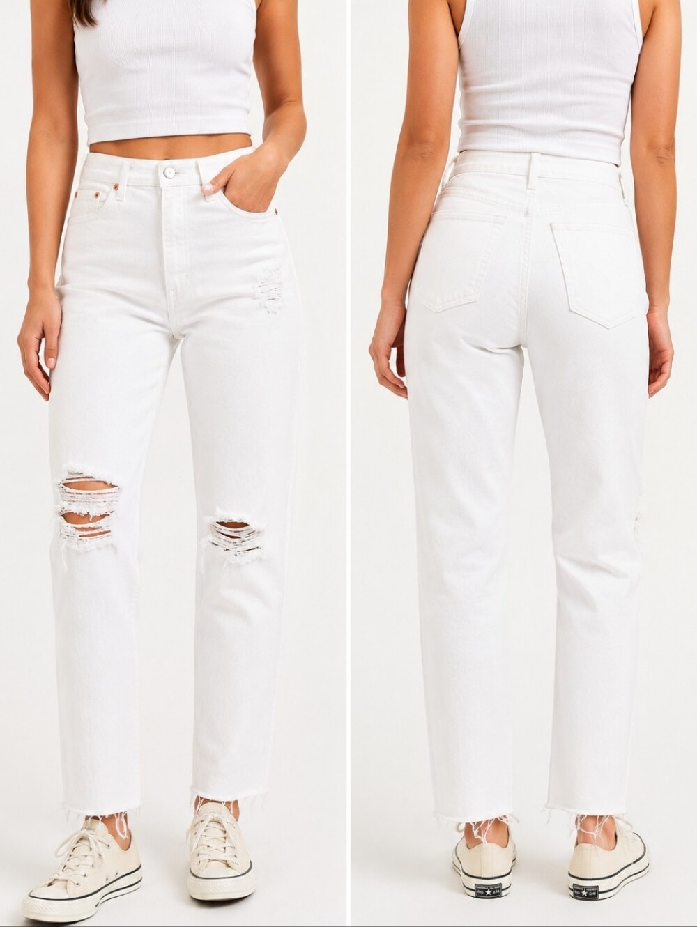 GAP Cheeky Straight High Rise Distressed White Jeans Size 27/4 Raw Hem EUC